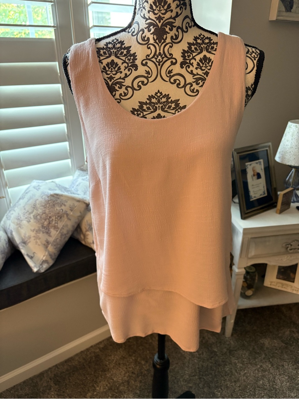 Sleeveless Layered Scoop Neck Top - Blush Pink